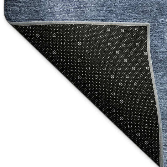 9' X 12' Navy Blue Charcoal And Sky Blue Abstract Washable Indoor Outdoor Area Rug