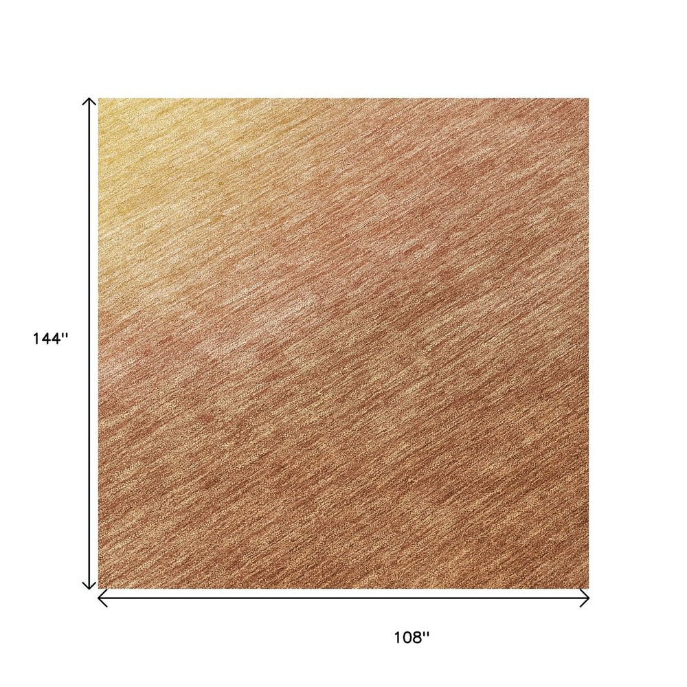 9' X 12' Rust Orange And Wheat Abstract Washable Indoor Outdoor Area Rug