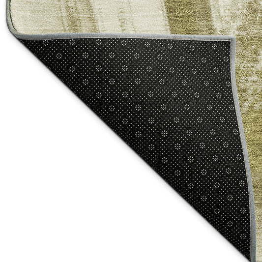 9' X 12' Khaki Beige And Brown Abstract Washable Indoor Outdoor Area Rug