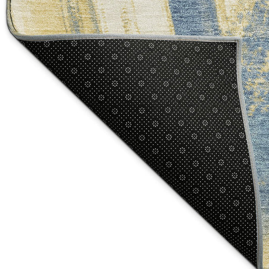 10' X 14' Navy Blue Wheat And Ivory Abstract Washable Indoor Outdoor Area Rug