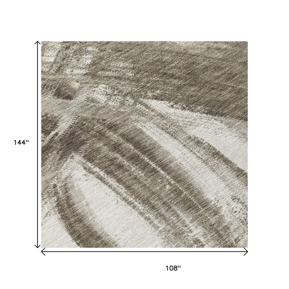 9' X 12' Taupe And Ivory Abstract Washable Indoor Outdoor Area Rug