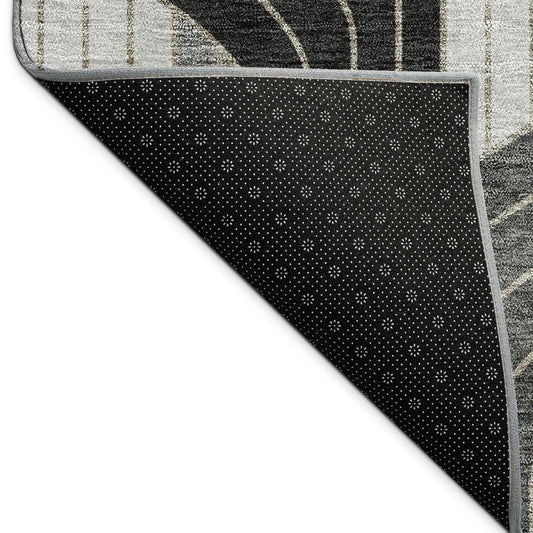 10' X 14' Black Gray And Silver Striped Washable Indoor Outdoor Area Rug