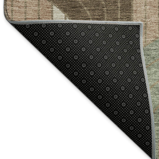 10' X 14' Chocolate Beige And Taupe Striped Washable Indoor Outdoor Area Rug
