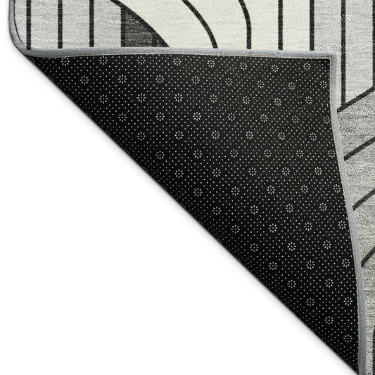 10' X 14' Ivory Gray And Black Striped Washable Indoor Outdoor Area Rug