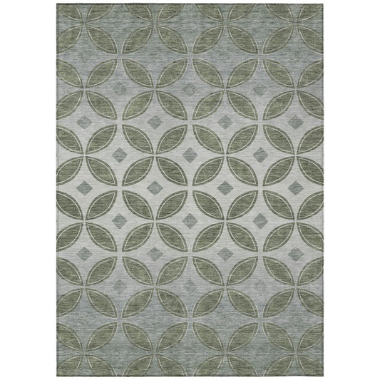 10' X 14' Artichoke Green And Ivory Geometric Washable Indoor Outdoor Area Rug