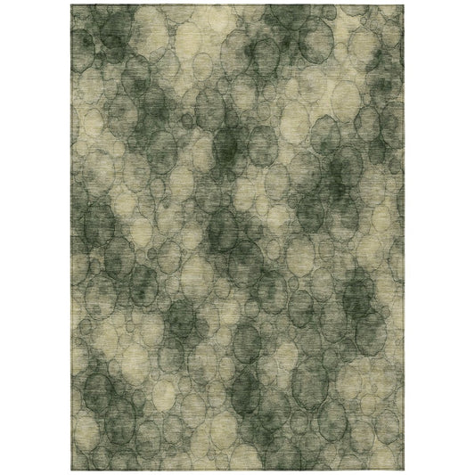 10' X 14' Artichoke Green And Wheat Abstract Washable Indoor Outdoor Area Rug