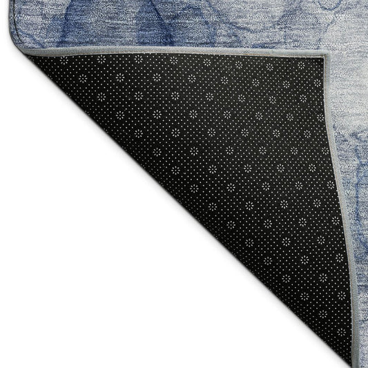 10' X 14' Navy Blue And Ivory Abstract Washable Indoor Outdoor Area Rug
