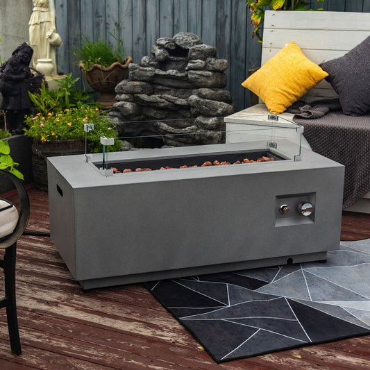 50000 BTU 42" Gray Steel Propane Rectangular Fire Pit With Cover