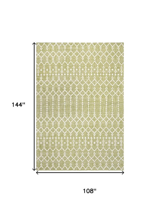 9' X 12' Light Green And Cream Trellis Indoor Outdoor Area Rug