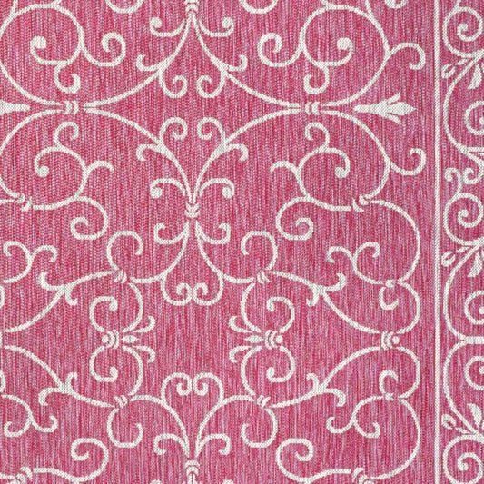 9' X 12' Fuchsia And Light Gray Medallion Indoor Outdoor Area Rug