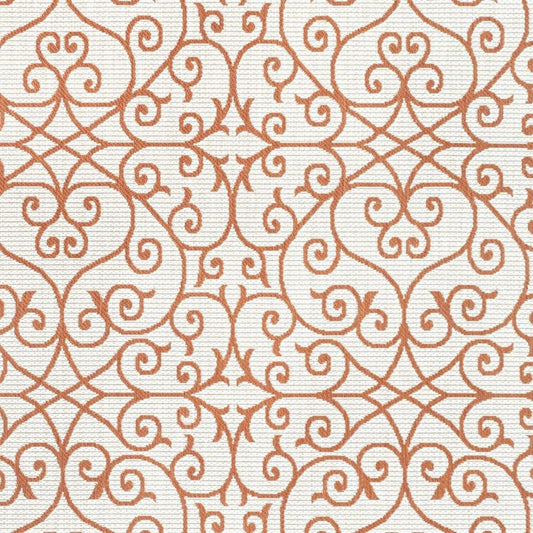 9' X 12' Cream And Orange Geometric Indoor Outdoor Area Rug