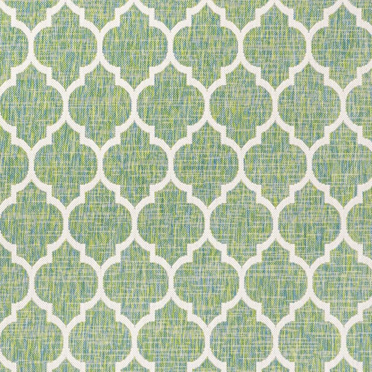 9' X 12' Cream And Green Geometric Indoor Outdoor Area Rug