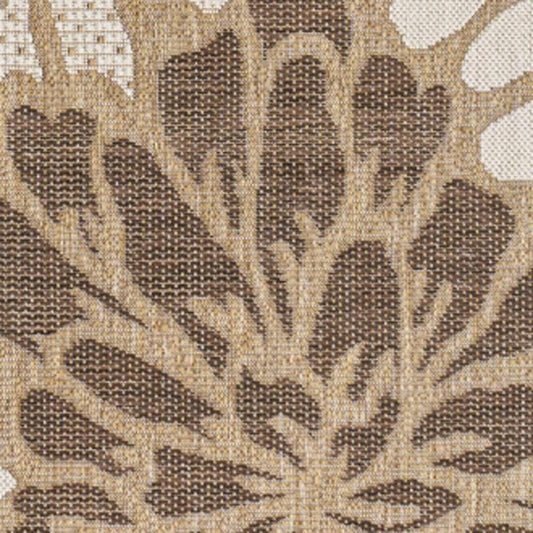 9' X 12' Brown And Cream Floral Indoor Outdoor Area Rug