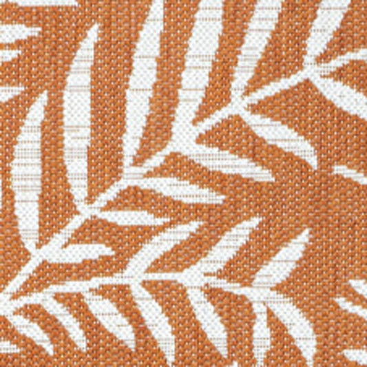 9' X 12' Orange And Cream Floral Indoor Outdoor Area Rug
