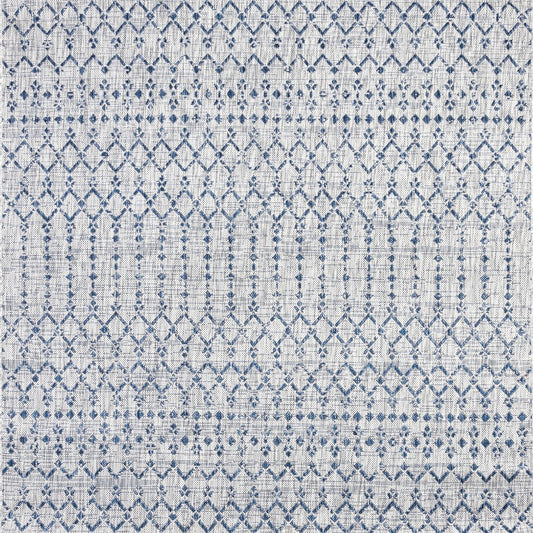 3' Light Gray And Navy Blue Square Trellis Indoor Outdoor Area Rug