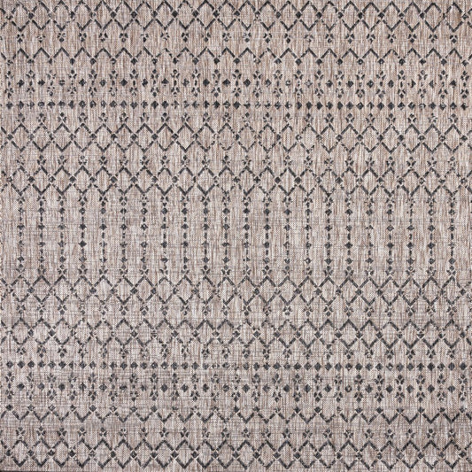 3' Natural And Black Square Trellis Indoor Outdoor Area Rug