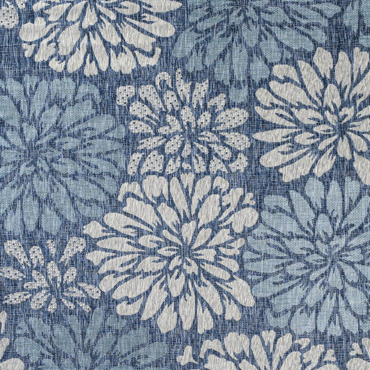 3' Navy Blue And Aqua Square Floral Indoor Outdoor Area Rug