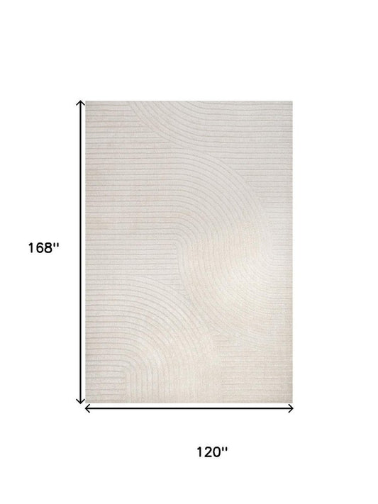10' X 14' Ivory And Cream Striped Indoor Outdoor Area Rug