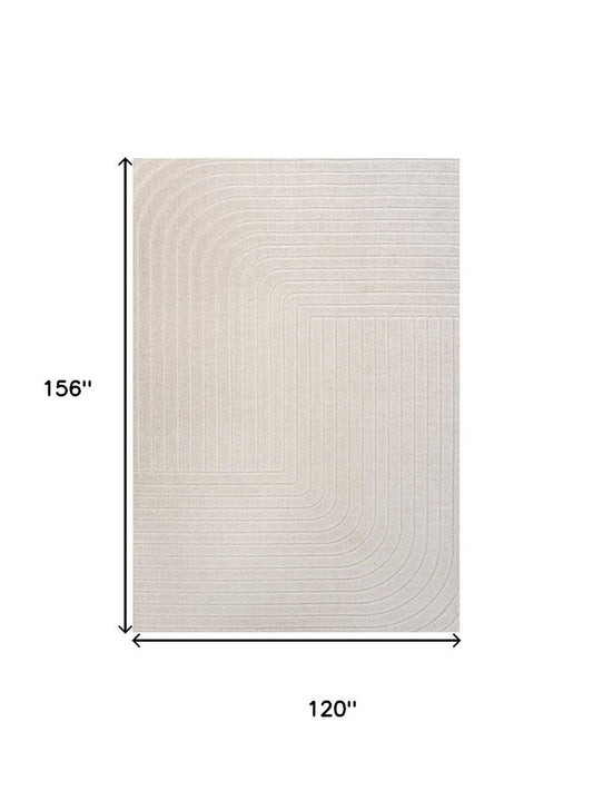 10' X 13' Ivory And Cream Striped Indoor Outdoor Area Rug
