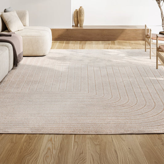 10' X 13' Ivory And Cream Striped Indoor Outdoor Area Rug