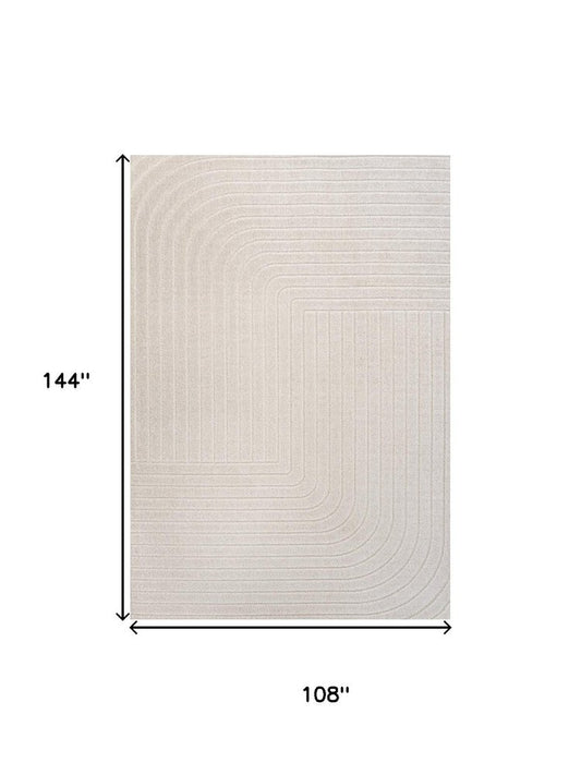 9' X 12' Ivory And Cream Striped Indoor Outdoor Area Rug