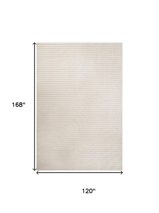 10' X 14' Ivory And Cream Striped Indoor Outdoor Area Rug