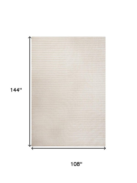 9' X 12' Ivory And Cream Striped Indoor Outdoor Area Rug