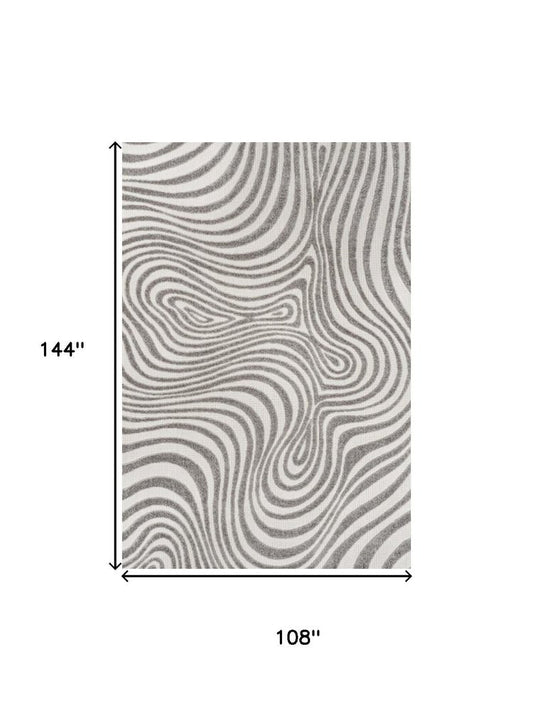 9' X 12' Gray And Ivory Abstract Indoor Outdoor Area Rug