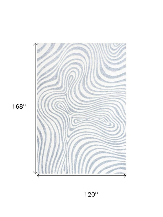 10' X 14' Light Blue And Ivory Abstract Indoor Outdoor Area Rug