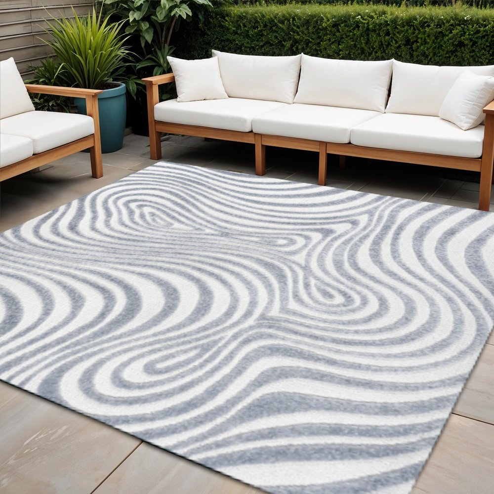 6' Light Blue And Ivory Square Abstract Indoor Outdoor Area Rug