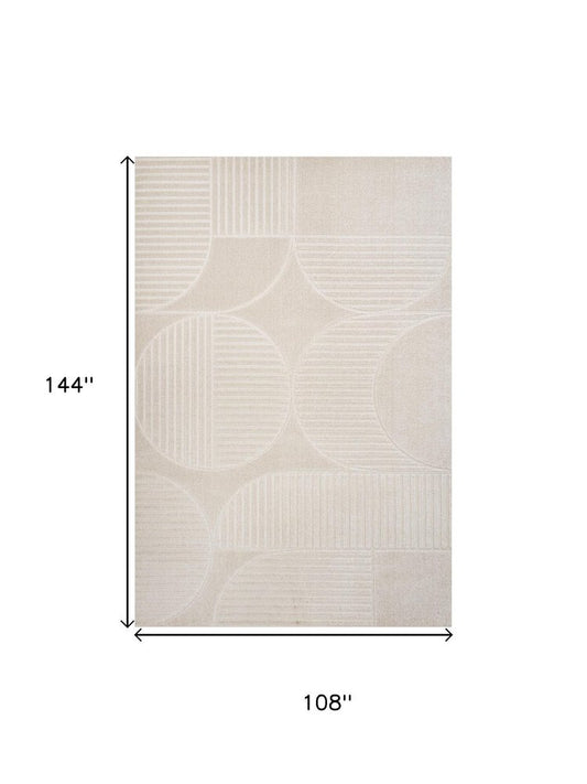 9' X 12' Ivory And Cream Striped Indoor Outdoor Area Rug