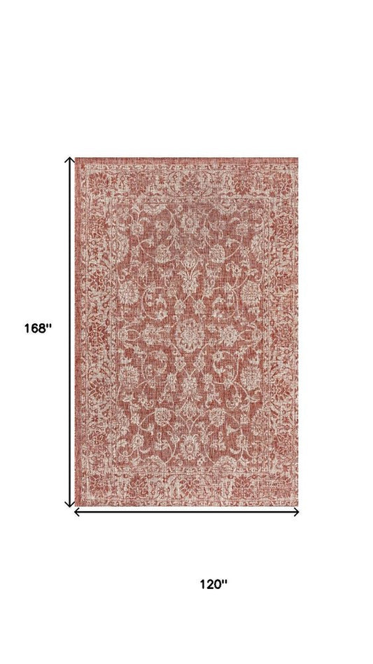 10' X 14' Red And Taupe Medallion Indoor Outdoor Area Rug