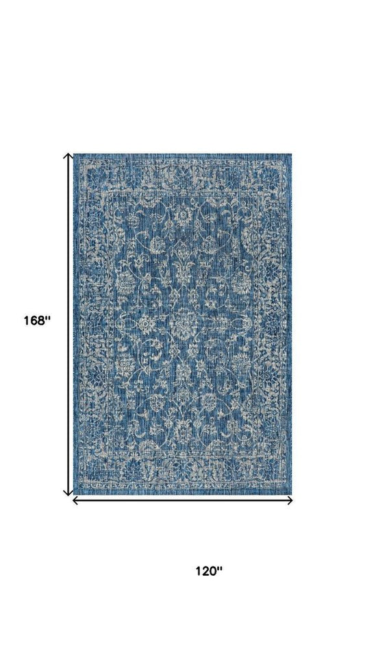 10' X 14' Navy Blue And Gray Medallion Indoor Outdoor Area Rug