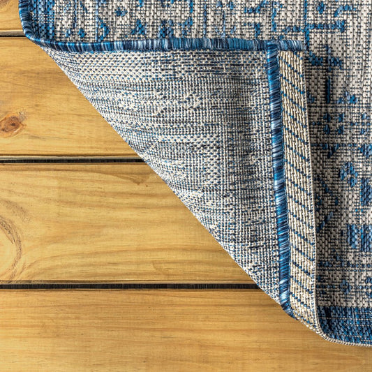 10' X 14' Navy Blue And Gray Medallion Indoor Outdoor Area Rug