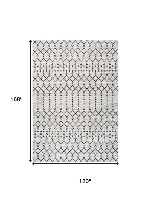 10' X 14' Cream And Black Trellis Indoor Outdoor Area Rug