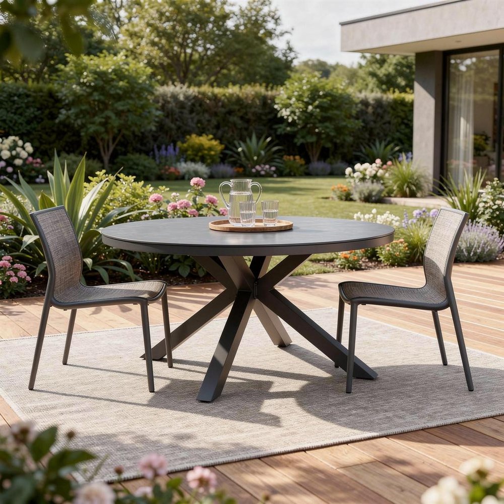 55" Dark Gray Ceramic Glass and Aluminum Round Outdoor Dining Table