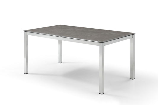 63" Dark Gray and Silver Ceramic Glass and Stainless Steel Outdoor Dining Table
