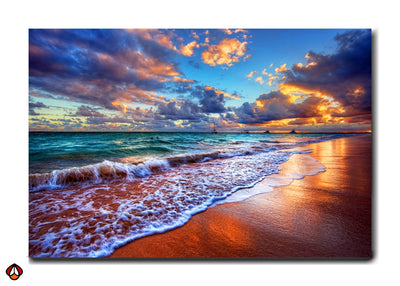 Ocean Waves at Dawn - Vibrant Sunrise Wall Decor