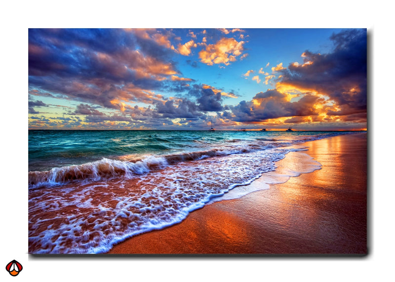 Ocean Waves at Dawn - Vibrant Sunrise Wall Decor