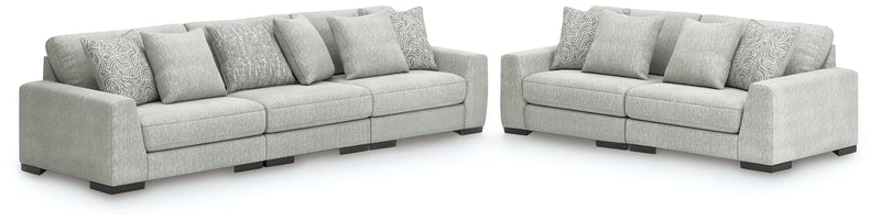 Evee Outdoor & More - Ashley Furniture - Regent Park 3-Piece Sectional Sofa and 2-Piece Sectional Loveseat - 3-Piece Sectional Sofa and 2-Piece Sectional Loveseat / Pewter - 14404U4