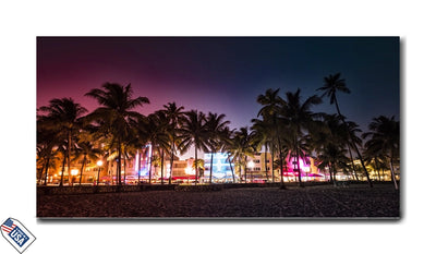 Miami Beach at Night – Vibrant Lights and Palm Trees