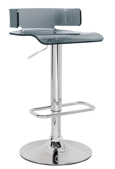 Clear and Silver Acrylic and Metal Low Back Adjustable Height Swivel Bar Chair