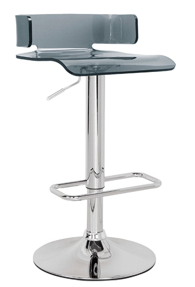 Clear and Silver Acrylic and Metal Low Back Adjustable Height Swivel Bar Chair