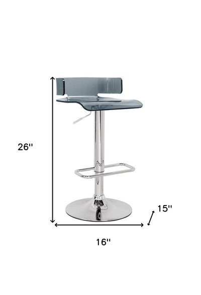 Clear and Silver Acrylic and Metal Low Back Adjustable Height Swivel Bar Chair