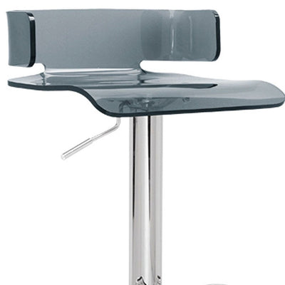 Clear and Silver Acrylic and Metal Low Back Adjustable Height Swivel Bar Chair
