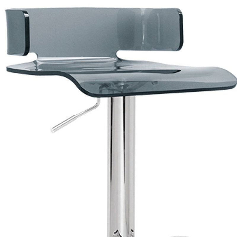 Clear and Silver Acrylic and Metal Low Back Adjustable Height Swivel Bar Chair