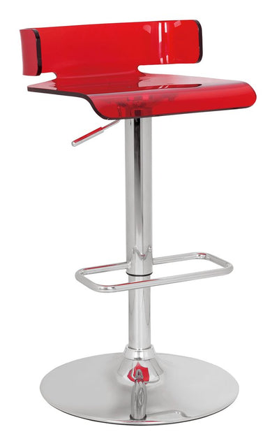 Clear and Silver Acrylic and Metal Low Back Adjustable Height Swivel Bar Chair