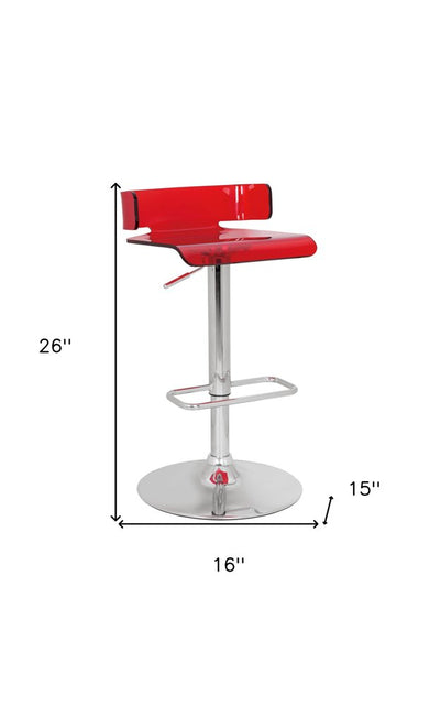 Clear and Silver Acrylic and Metal Low Back Adjustable Height Swivel Bar Chair