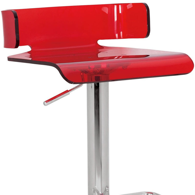 Clear and Silver Acrylic and Metal Low Back Adjustable Height Swivel Bar Chair