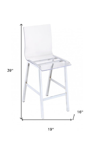 39" Clear and Silver Acrylic and Metal Counter Height Bar Chair